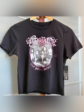 NWT Aerosmith Get Your Wings Graphic T Shirt Pink Metallic Cheetah Size Small